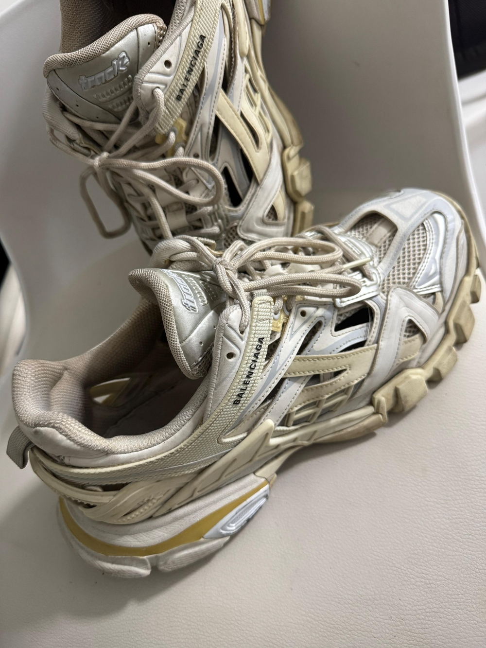 Balenciaga Men's Off-White and Pale Gold Track Runner Sneakers - Picture 2 of 2